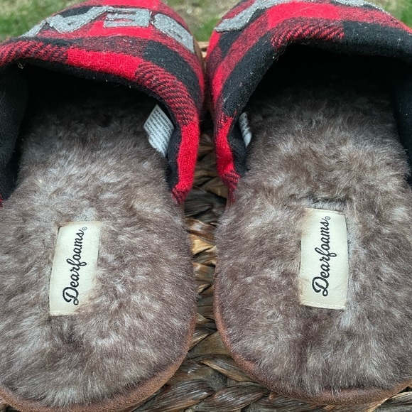 Mens Red & Black Plaid “PAPA BEAR” Indoor/Outdoor Hard sole Scuff Slippers 7/8 - Picture 4 of 7